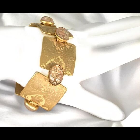 Vintage Banana Bob engraved gold floral opal link bracelet Victorian - Picture 8 of 12